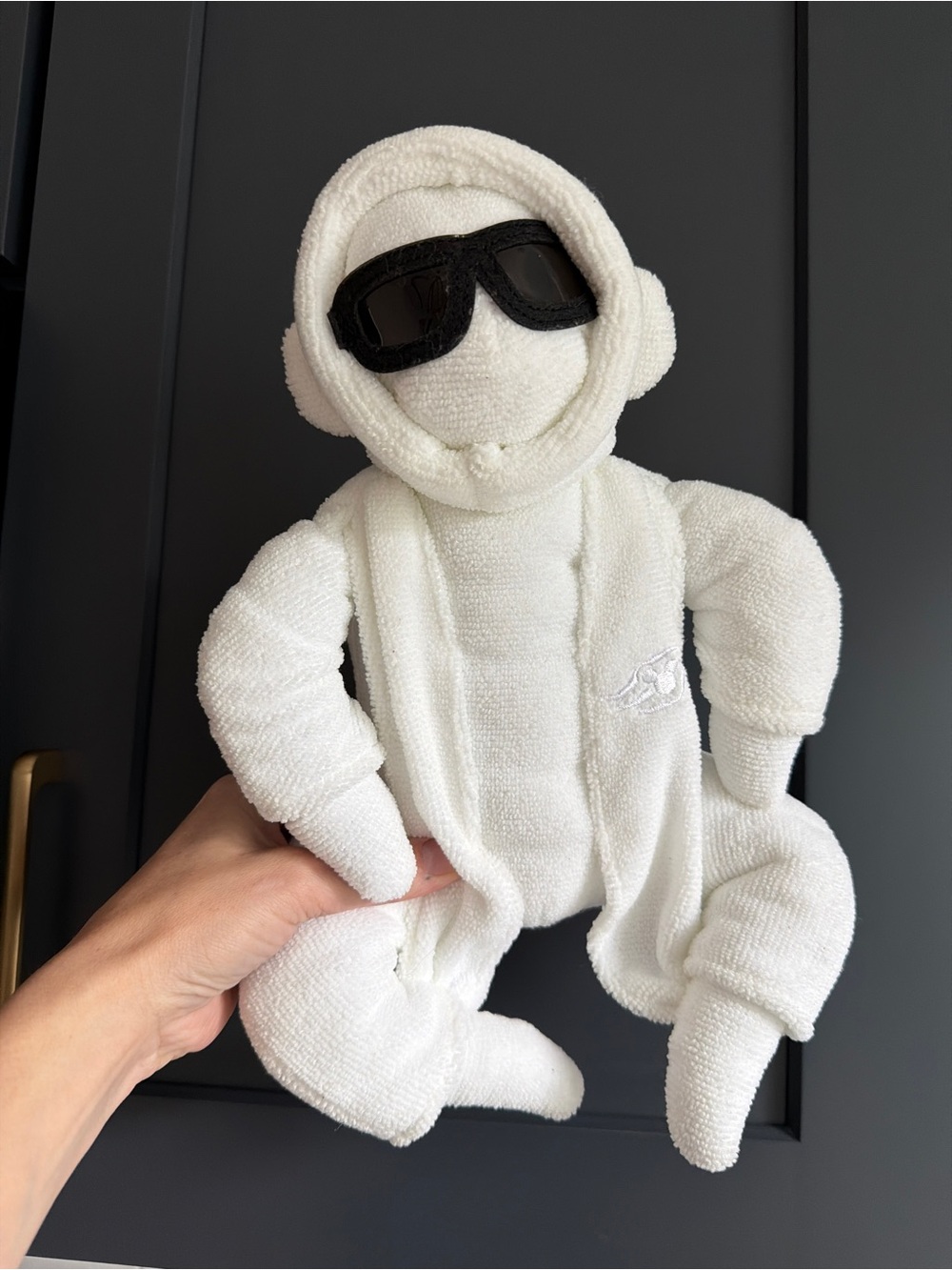Plush White Hooded Doll with Black Sunglasses